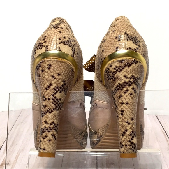 Poetic Licence Foolproof Oxford tan heel platform sexy bow retro sz 6 - Picture 8 of 14